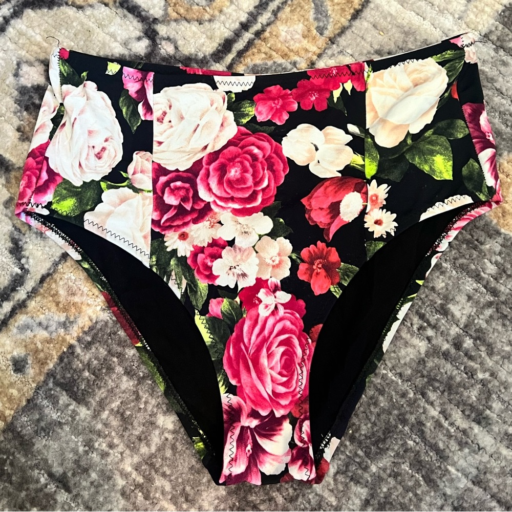 ASOS high waisted floral swim bottoms
